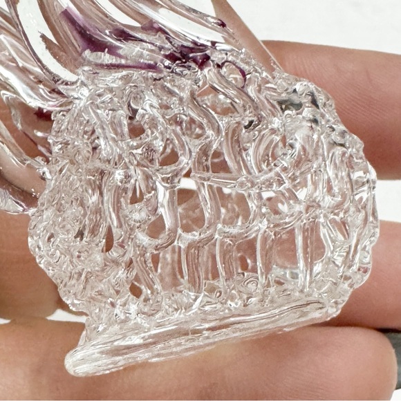 Hand Blown Lamp-open Work Art Glass Miniature Swan Figurine Clear Purple Vintage - Picture 9 of 14